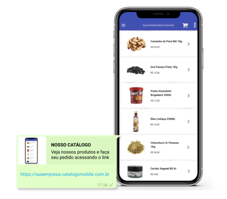 Canal comercial Link de pedidos com Catalogo Mobile